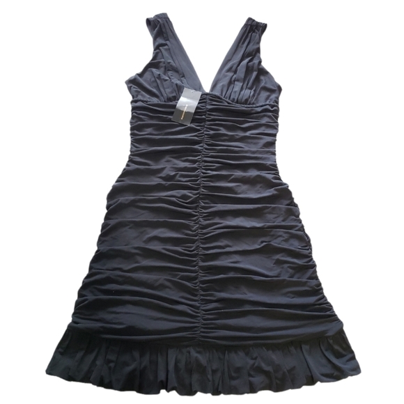 NWT BCBG Maxazria Black Empire Ruched Mini Dress Sleeveless V, Size M - Picture 11 of 12